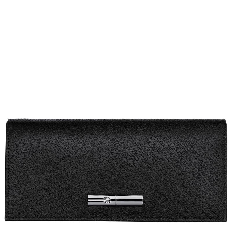 Women Longchamp Le Roseau Flap Wallet Black | Thailand-231QOBLXV