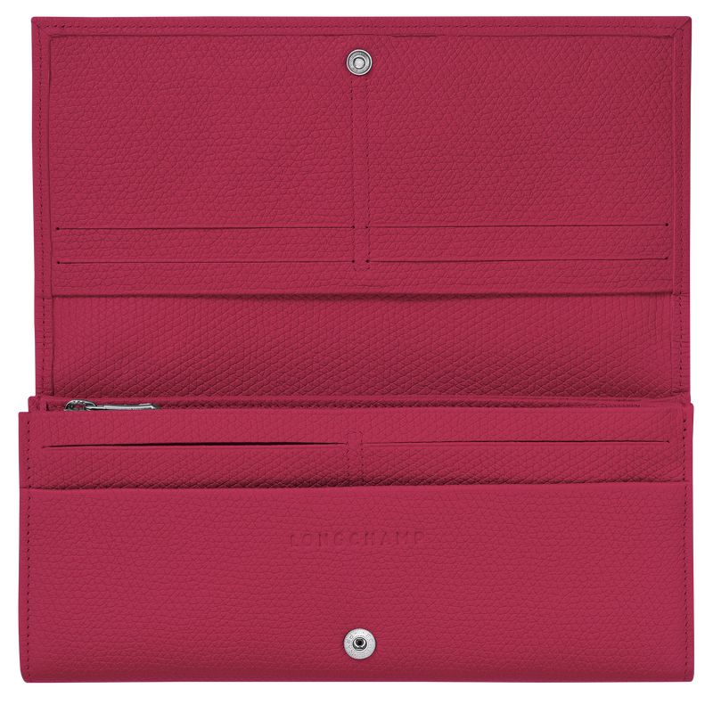 Women Longchamp Le Roseau Flap Wallet Dark Pink | Thailand-568BDXZGW