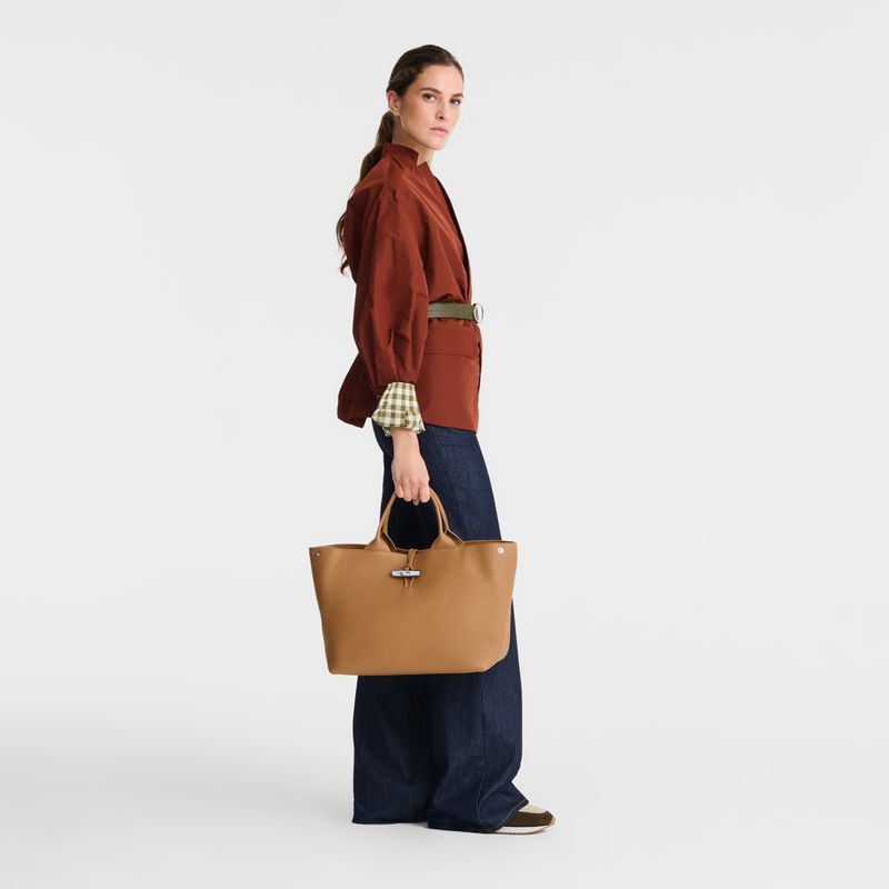 Women Longchamp Le Roseau L Handbag Brown | Thailand-962UKPODM