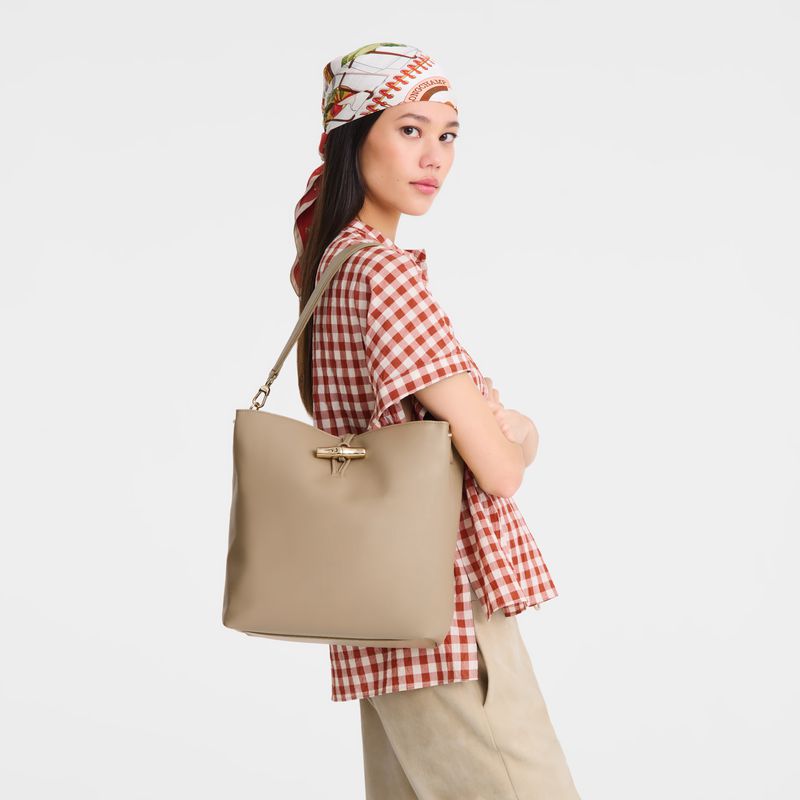 Women Longchamp Le Roseau M Hobo Bag Beige | Thailand-950CBZEHA