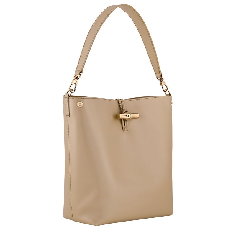 Women Longchamp Le Roseau M Hobo Bag Beige | Thailand-950CBZEHA