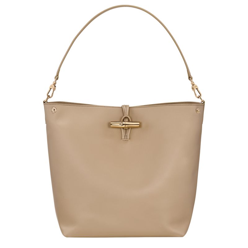 Women Longchamp Le Roseau M Hobo Bag Beige | Thailand-950CBZEHA