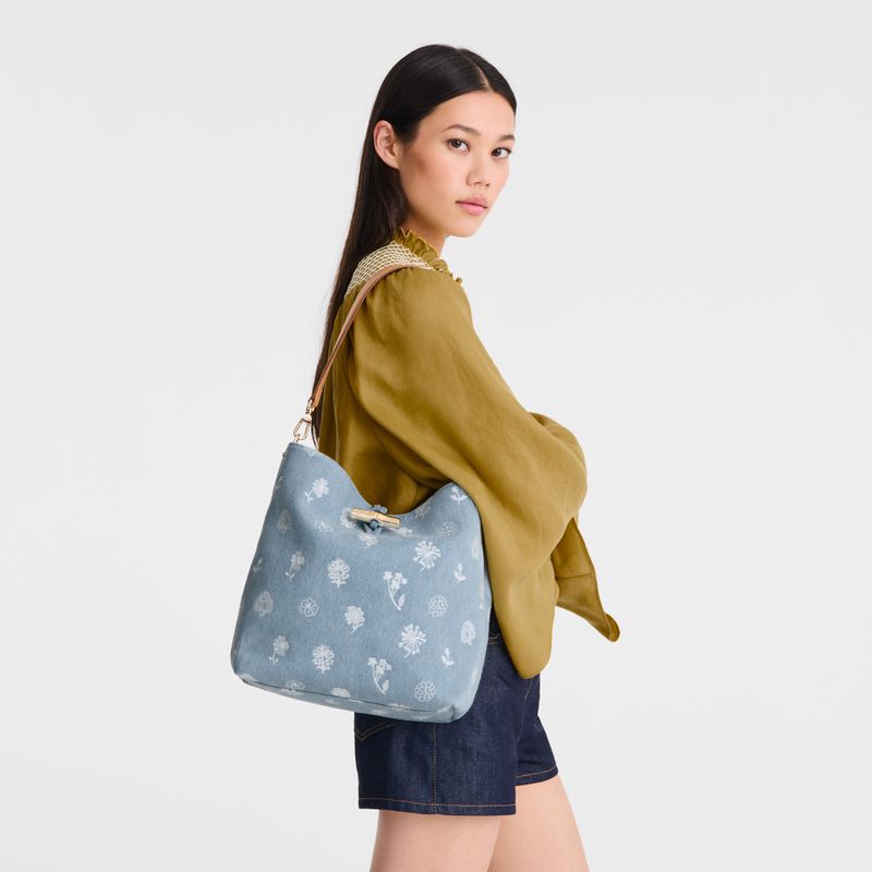 Women Longchamp Le Roseau M Hobo Bag Blue | Thailand-531KNTWZP