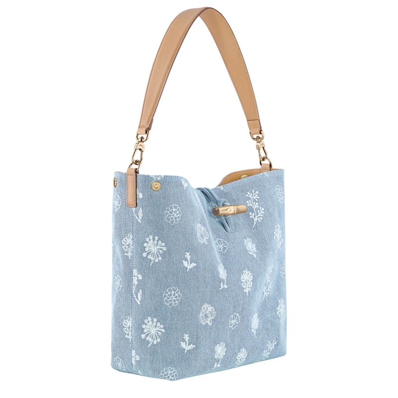 Women Longchamp Le Roseau M Hobo Bag Blue | Thailand-531KNTWZP