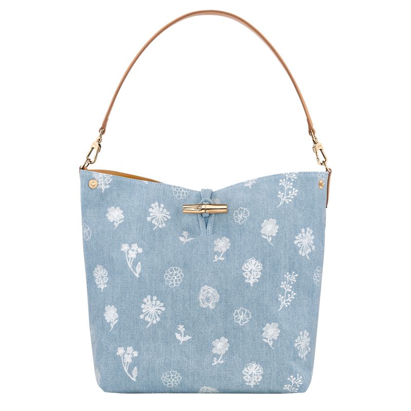 Women Longchamp Le Roseau M Hobo Bag Blue | Thailand-531KNTWZP