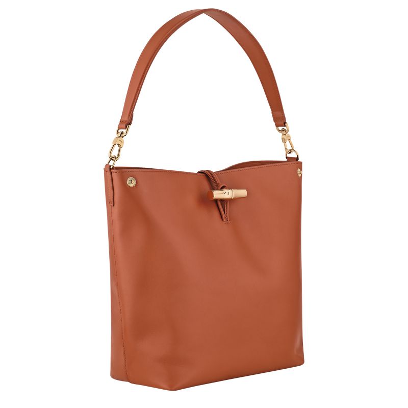 Women Longchamp Le Roseau M Hobo Bag Orange / Cream | Thailand-693GVBKRI