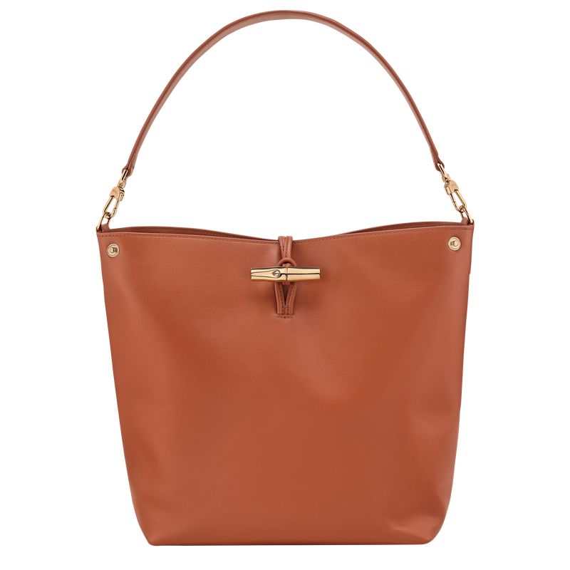 Women Longchamp Le Roseau M Hobo Bag Orange / Cream | Thailand-693GVBKRI