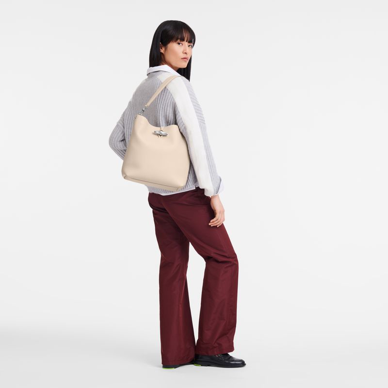 Women Longchamp Le Roseau M Shoulder Bag Beige | Thailand-357VKLSYI