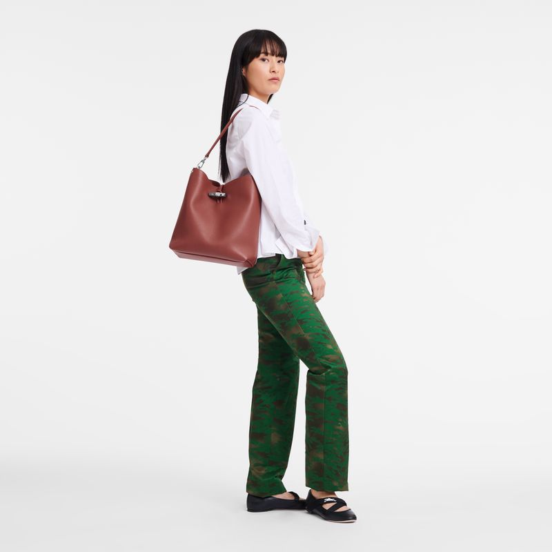 Women Longchamp Le Roseau M Shoulder Bag Brown | Thailand-526UYHPKC