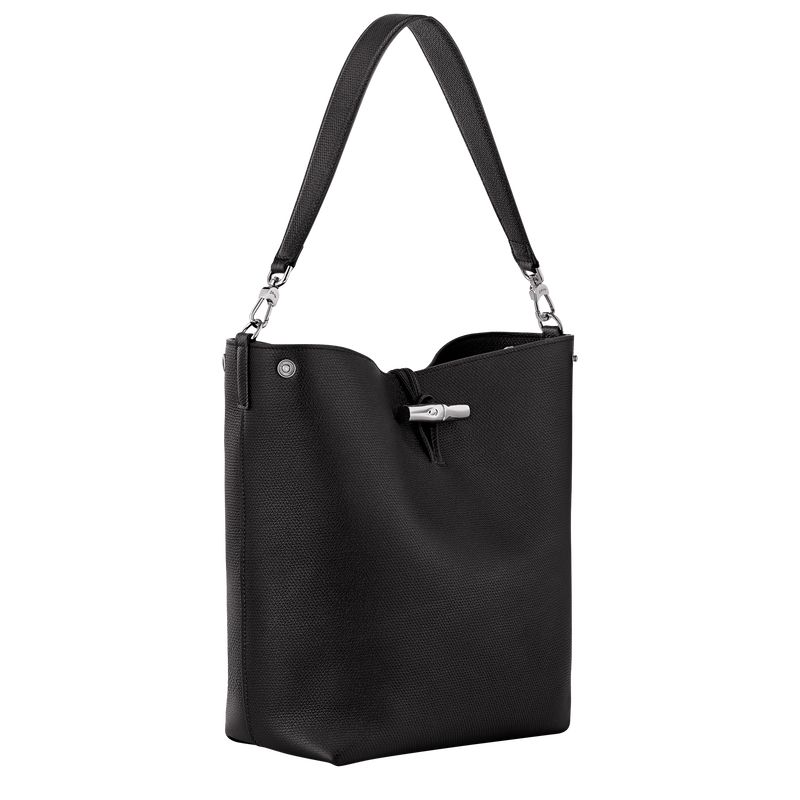 Women Longchamp Le Roseau M Shoulder Bag Black | Thailand-694PBFHEK