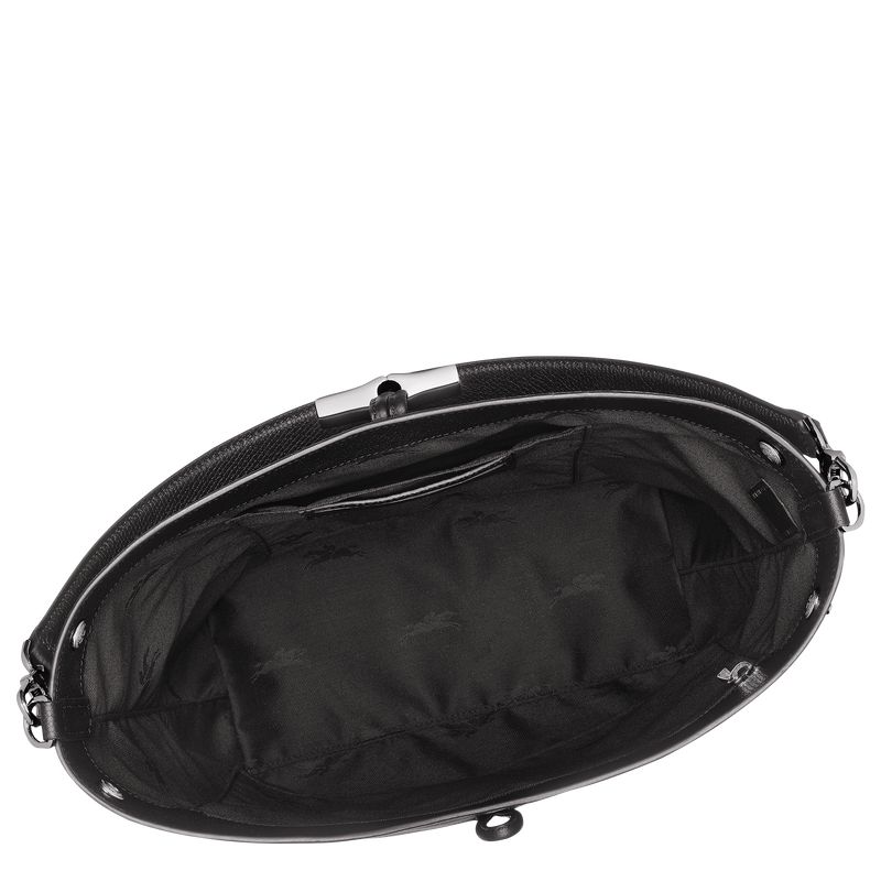 Women Longchamp Le Roseau M Shoulder Bag Black | Thailand-694PBFHEK