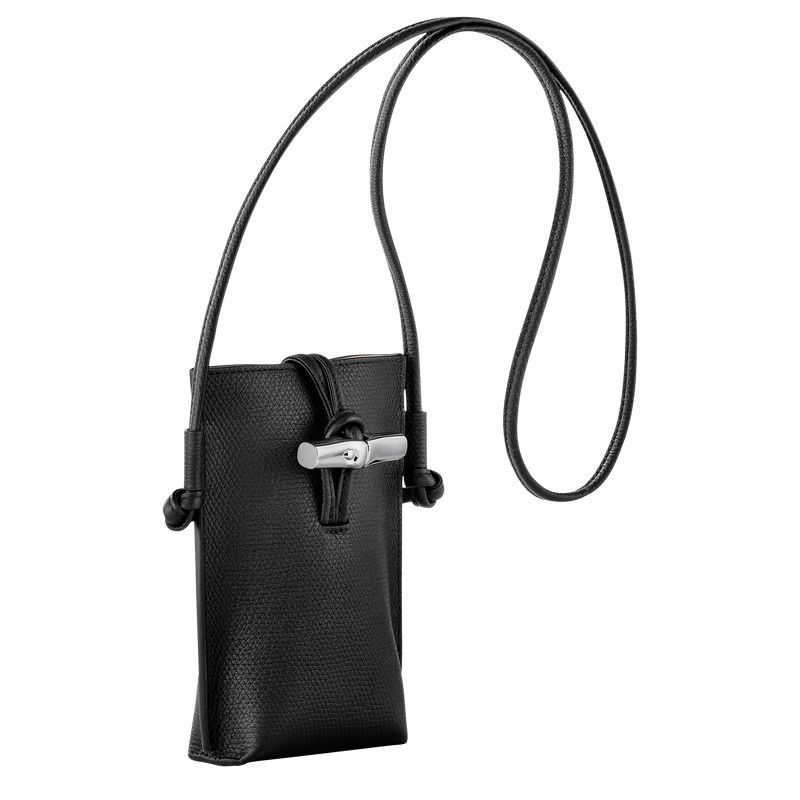 Women Longchamp Le Roseau Phone Case Black | Thailand-209ACZSYQ
