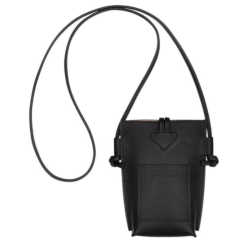 Women Longchamp Le Roseau Phone Case Black | Thailand-209ACZSYQ