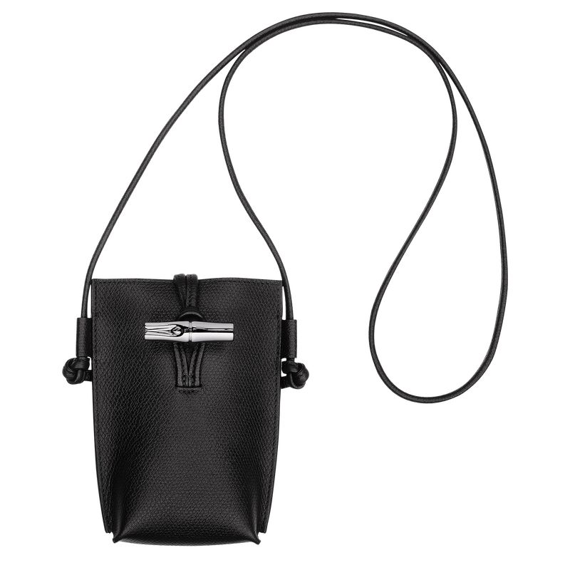 Women Longchamp Le Roseau Phone Case Black | Thailand-209ACZSYQ