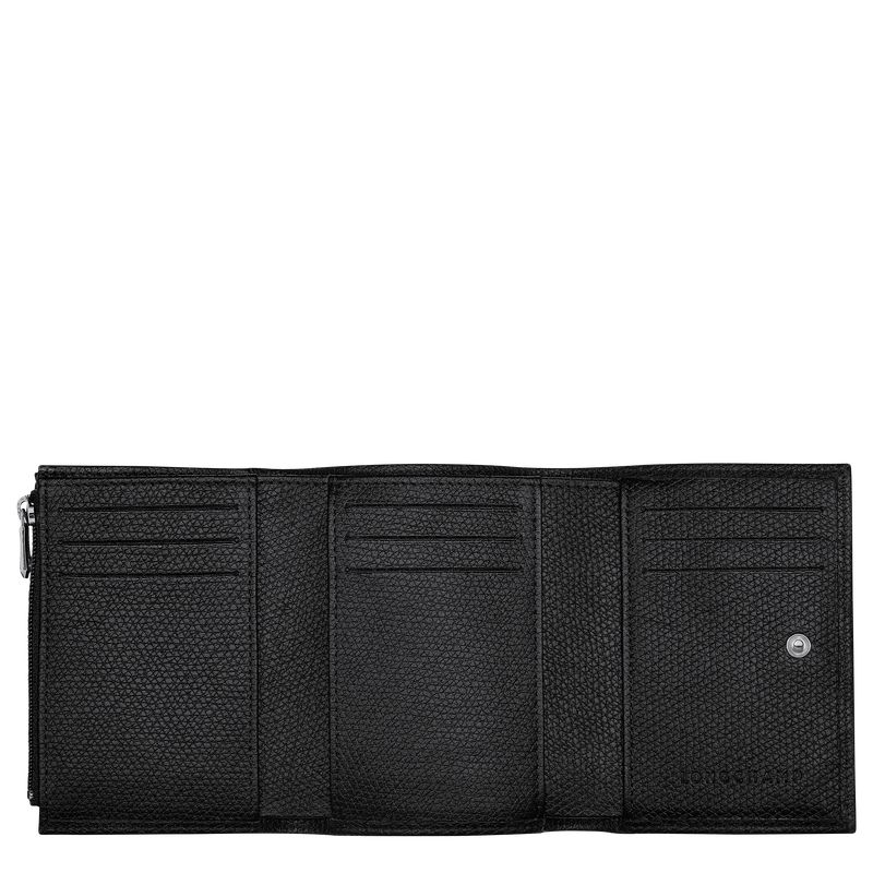 Women Longchamp Le Roseau Wallet Black | Thailand-459BUCSJE