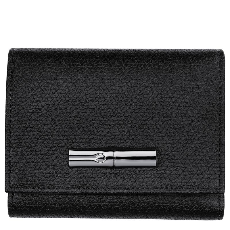 Women Longchamp Le Roseau Wallet Black | Thailand-459BUCSJE