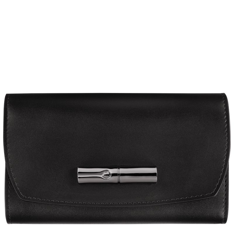 Women Longchamp Le Roseau Wallet Black | Thailand-294IWAYDV