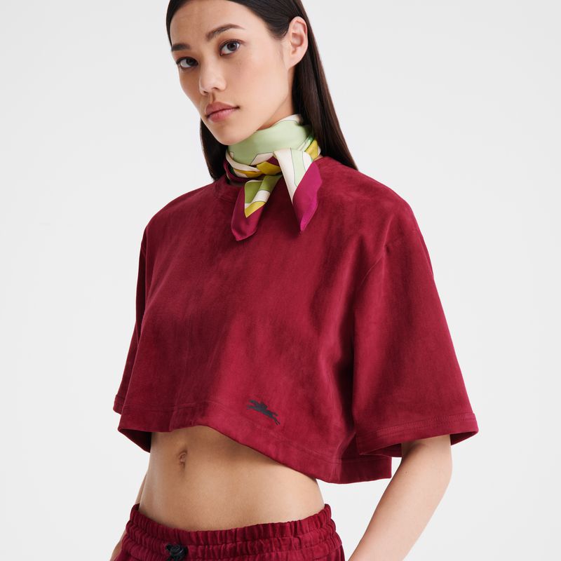 Women Longchamp Leather Crop Top Dark Red | Thailand-726AROPUT