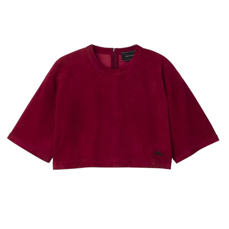 Women Longchamp Leather Crop Top Dark Red | Thailand-726AROPUT