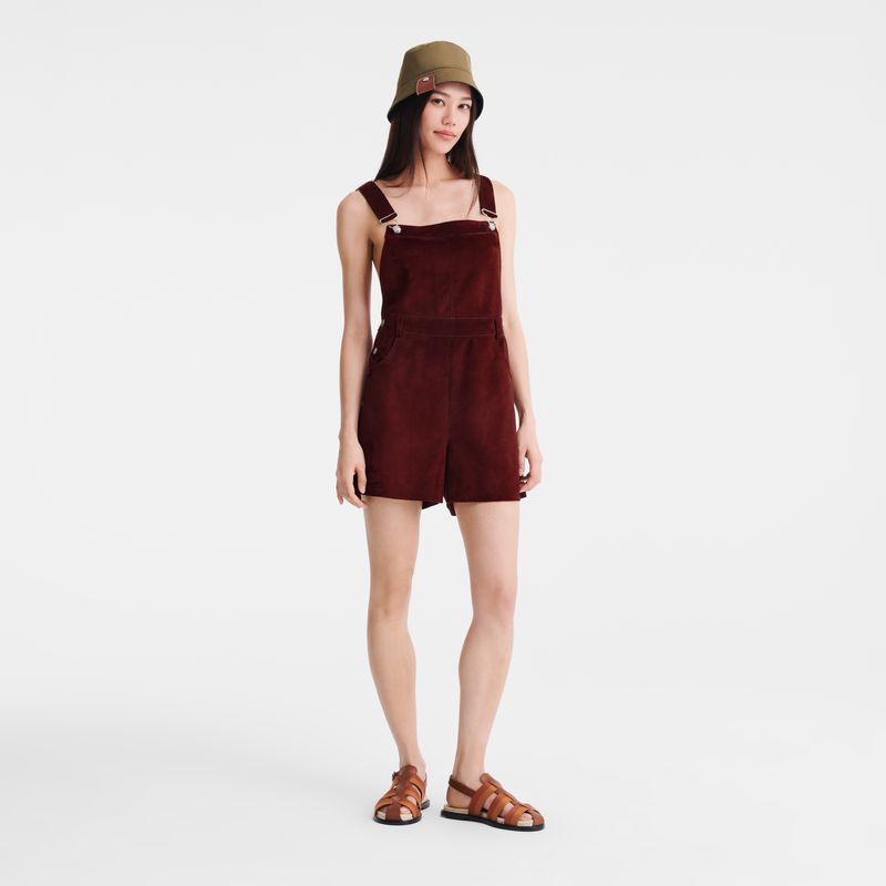 Women Longchamp Leather Jumpsuit Burgundy | Thailand-039OBTAEF