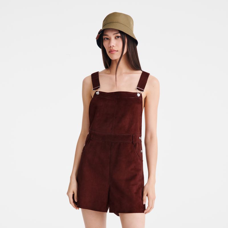 Women Longchamp Leather Jumpsuit Burgundy | Thailand-039OBTAEF