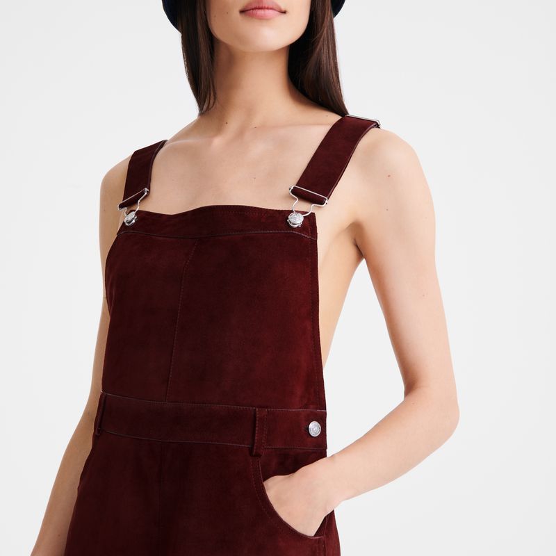Women Longchamp Leather Jumpsuit Burgundy | Thailand-039OBTAEF