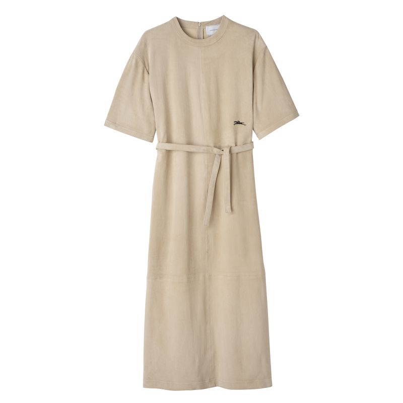 Women Longchamp Leather Long Dress Beige | Thailand-920OXJQCE