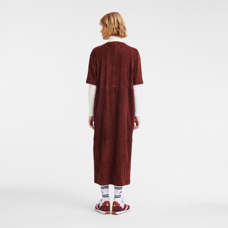 Women Longchamp Leather Long Dress Burgundy | Thailand-960UNKGCM