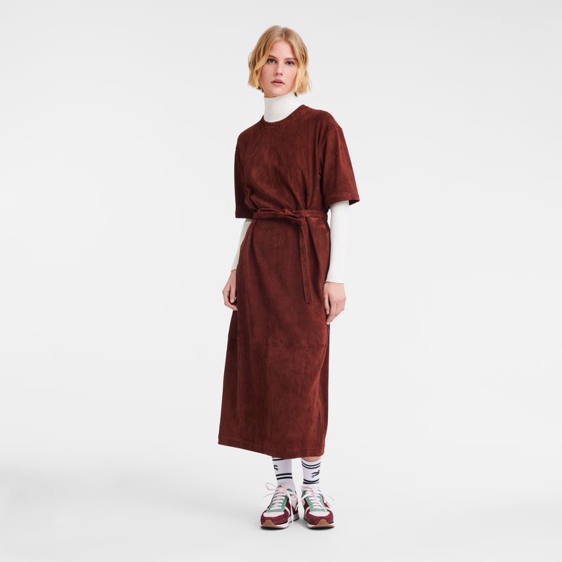 Women Longchamp Leather Long Dress Burgundy | Thailand-960UNKGCM