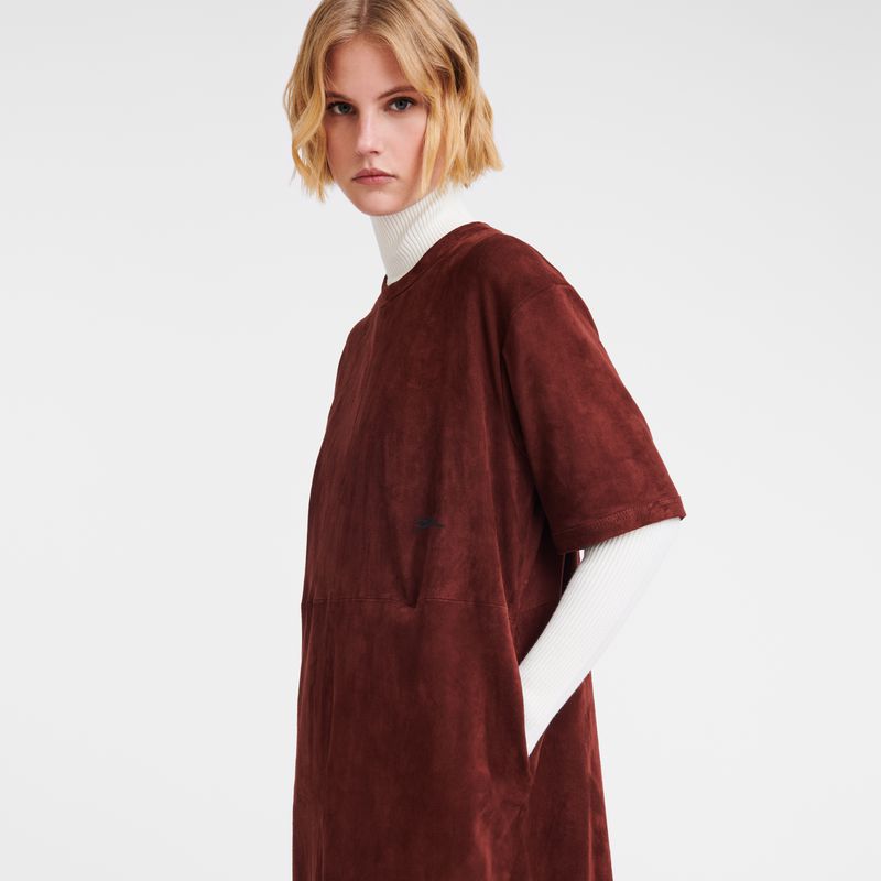 Women Longchamp Leather Long Dress Burgundy | Thailand-960UNKGCM