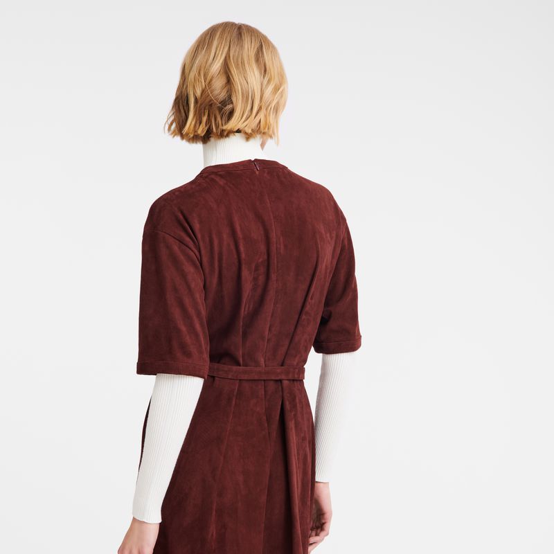 Women Longchamp Leather Long Dress Burgundy | Thailand-960UNKGCM