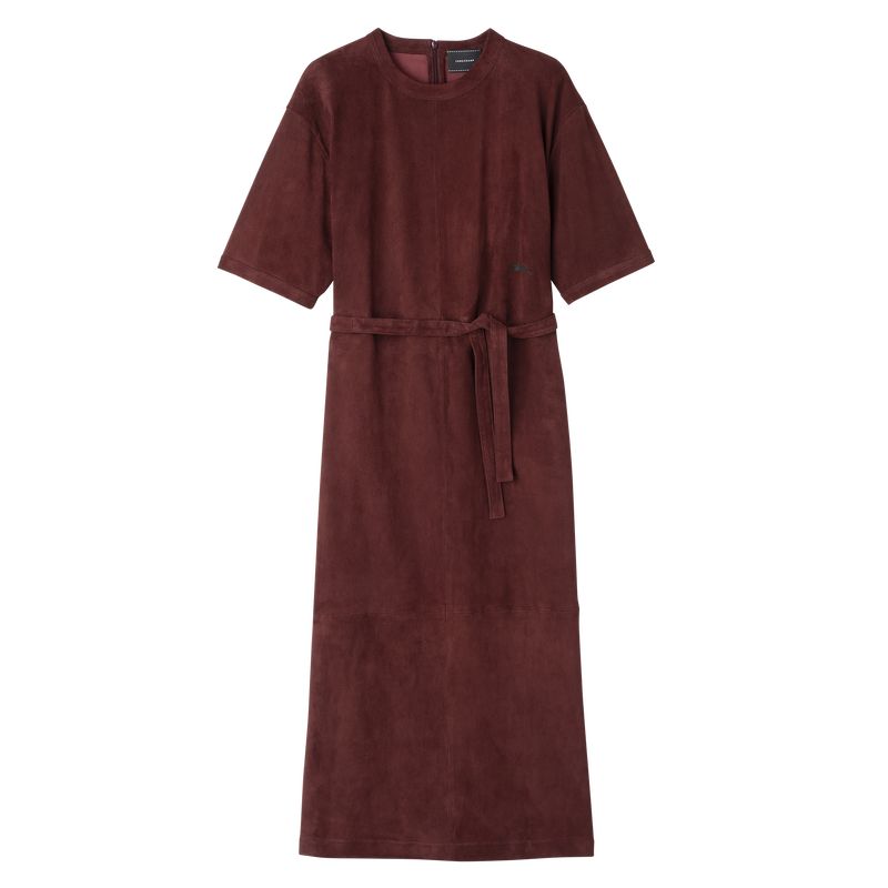 Women Longchamp Leather Long Dress Burgundy | Thailand-960UNKGCM