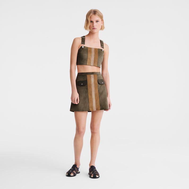 Women Longchamp Leather Skirts Khaki | Thailand-523OGFCNZ