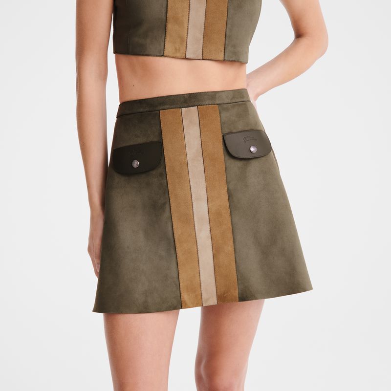 Women Longchamp Leather Skirts Khaki | Thailand-523OGFCNZ