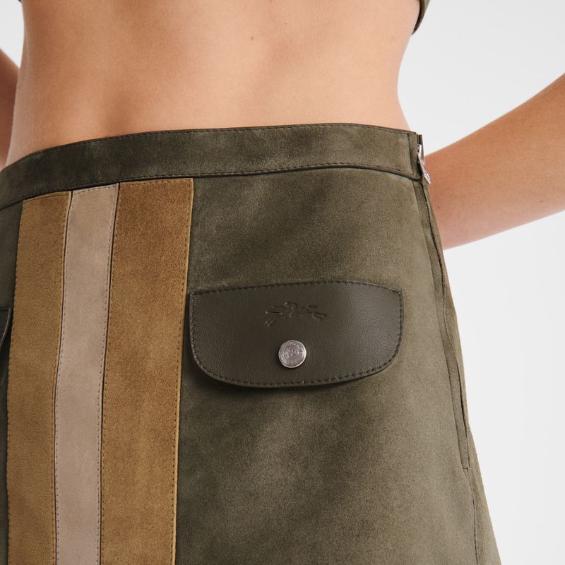 Women Longchamp Leather Skirts Khaki | Thailand-523OGFCNZ
