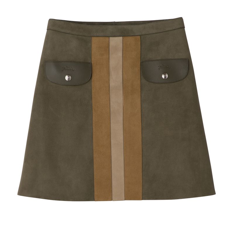 Women Longchamp Leather Skirts Khaki | Thailand-523OGFCNZ