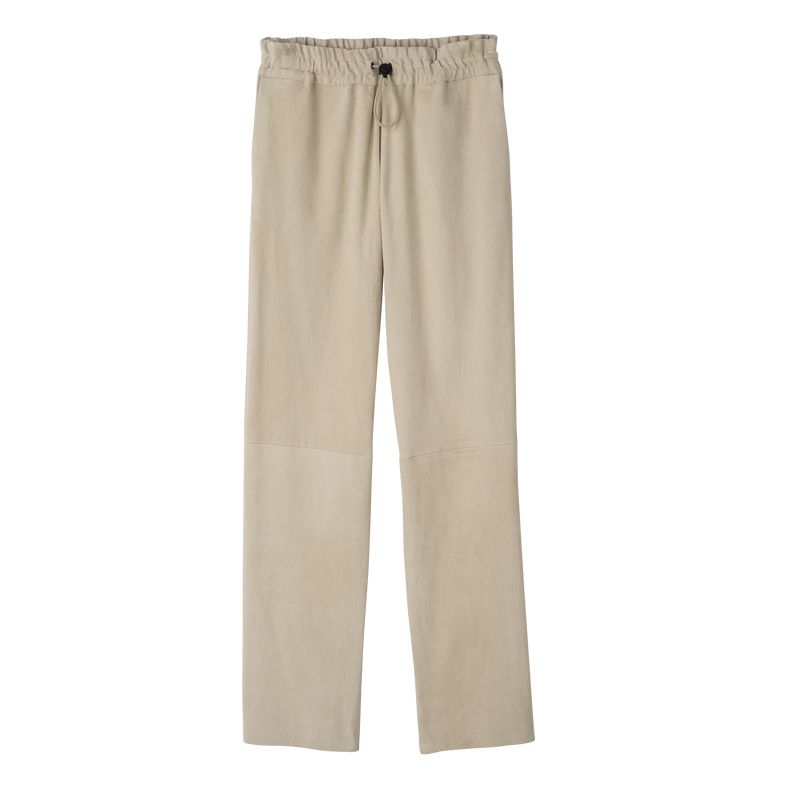 Women Longchamp Leather Straight Pants Beige | Thailand-703QGYJZA