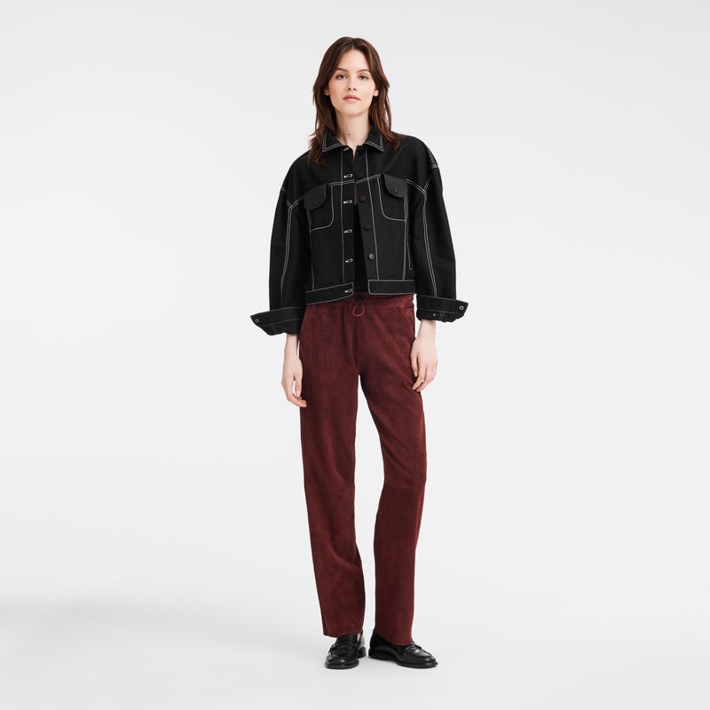 Women Longchamp Leather Straight Pants Burgundy | Thailand-892IBKADU