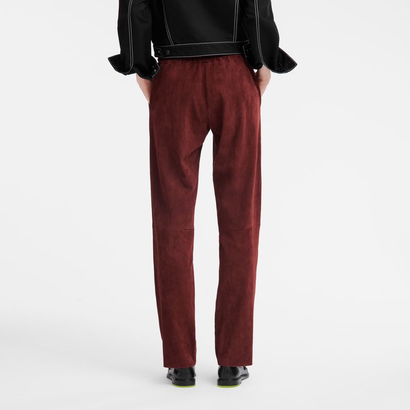 Women Longchamp Leather Straight Pants Burgundy | Thailand-892IBKADU