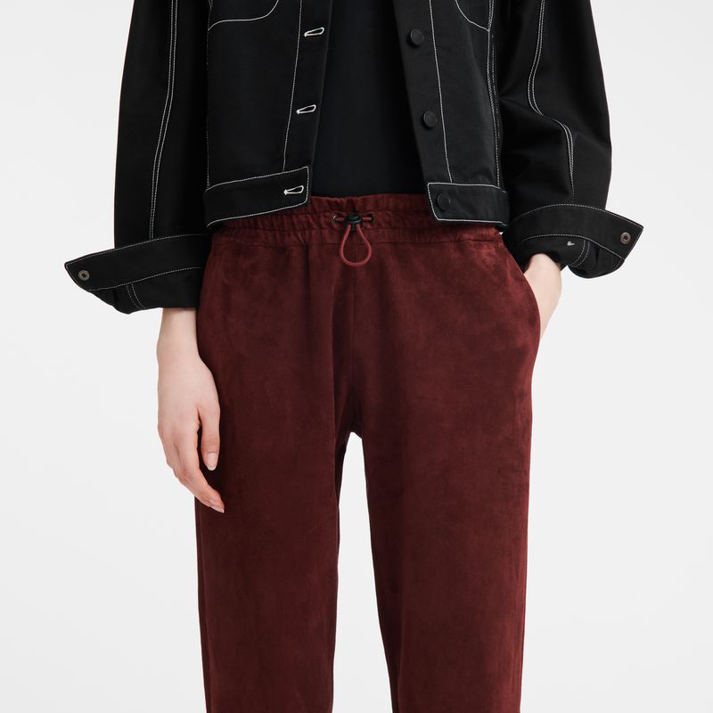 Women Longchamp Leather Straight Pants Burgundy | Thailand-892IBKADU