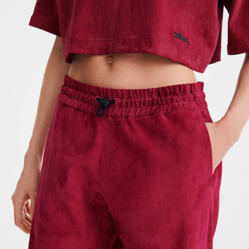 Women Longchamp Leather Straight Pants Dark Red | Thailand-849QWOKST