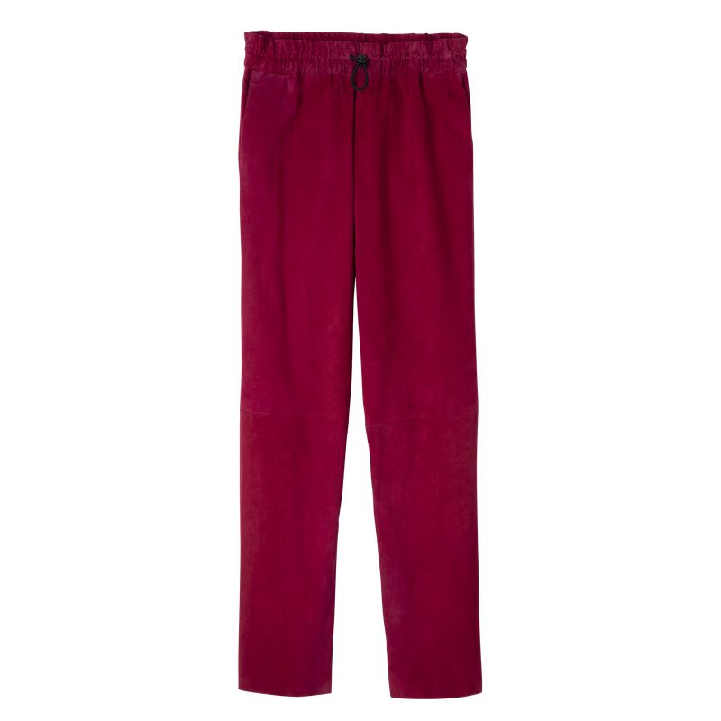 Women Longchamp Leather Straight Pants Dark Red | Thailand-849QWOKST