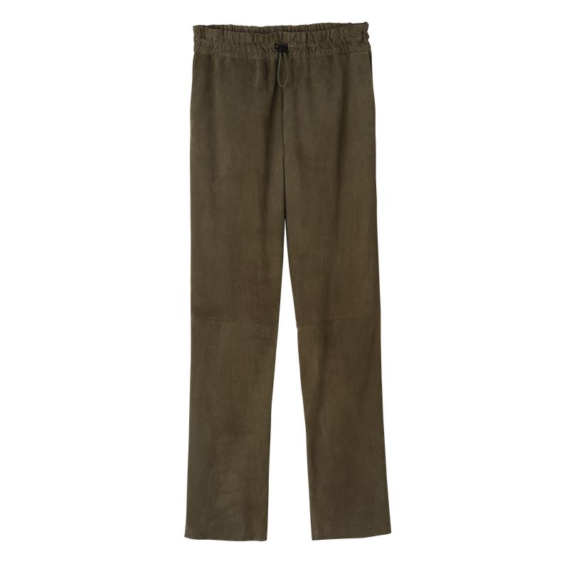 Women Longchamp Leather Straight Pants Khaki | Thailand-170VSPUJY