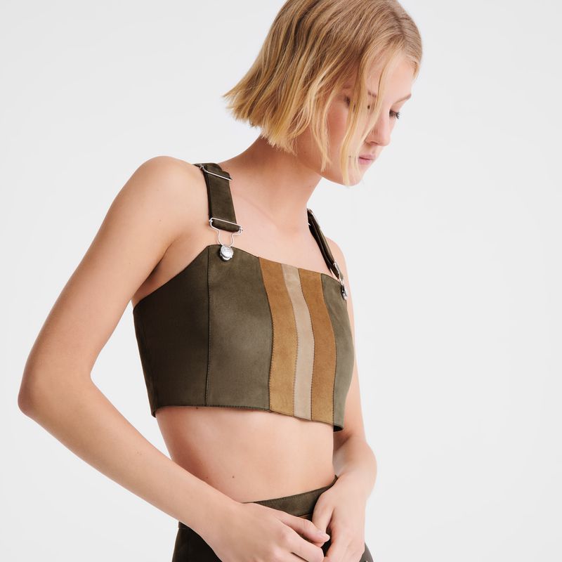 Women Longchamp Leather Top Khaki | Thailand-625VDPYXT
