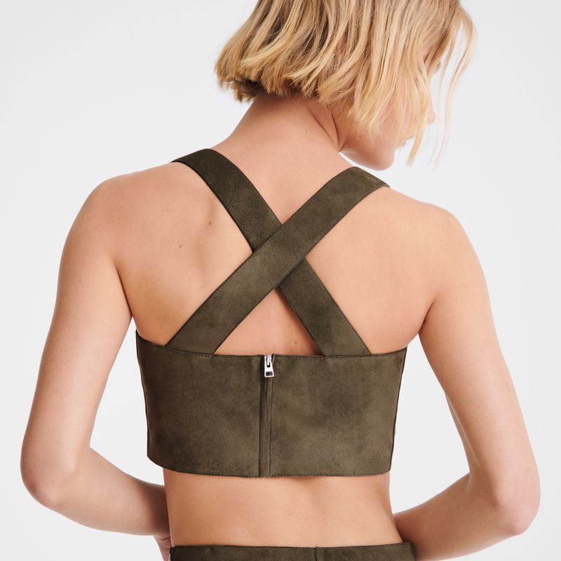 Women Longchamp Leather Top Khaki | Thailand-625VDPYXT