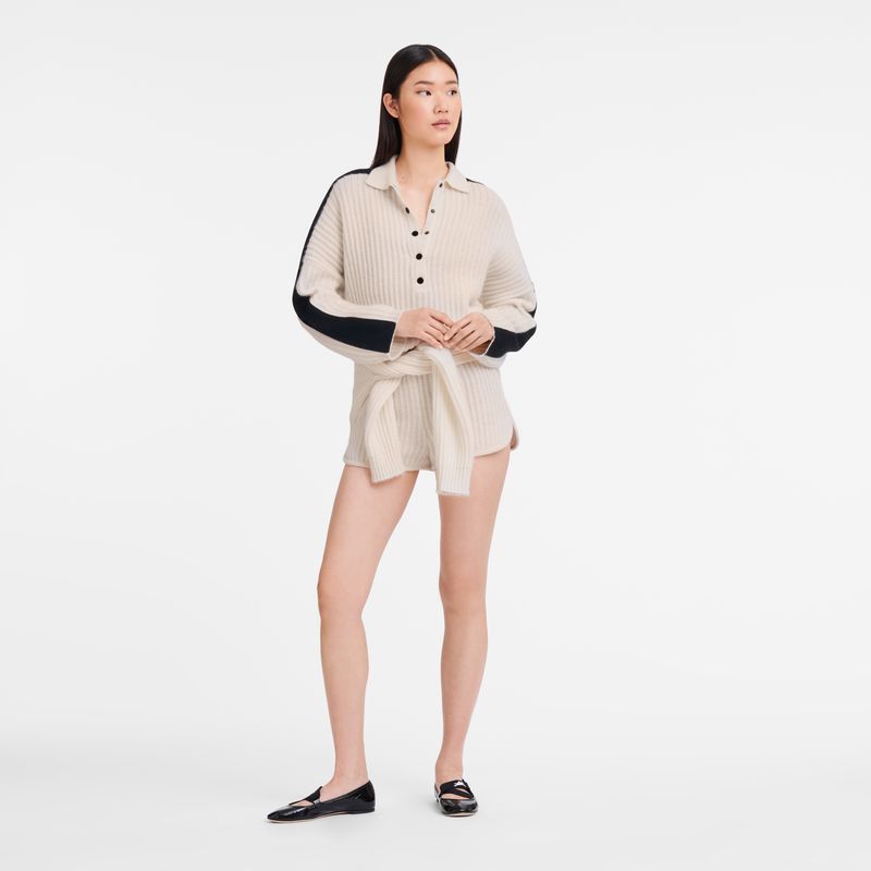 Women Longchamp Polo Collar Jumper Cream | Thailand-243ANZHDL