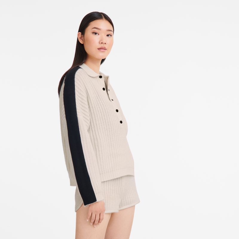 Women Longchamp Polo Collar Jumper Cream | Thailand-243ANZHDL