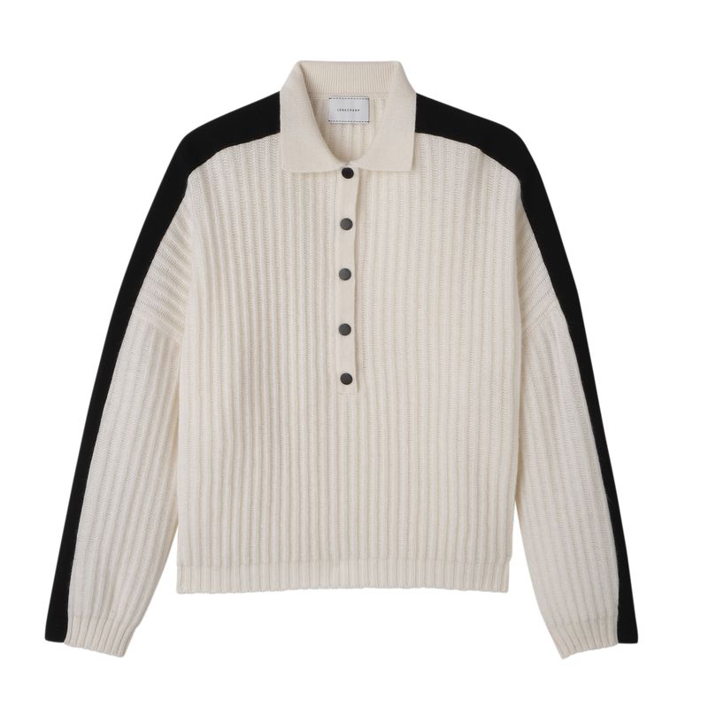 Women Longchamp Polo Collar Jumper Cream | Thailand-243ANZHDL