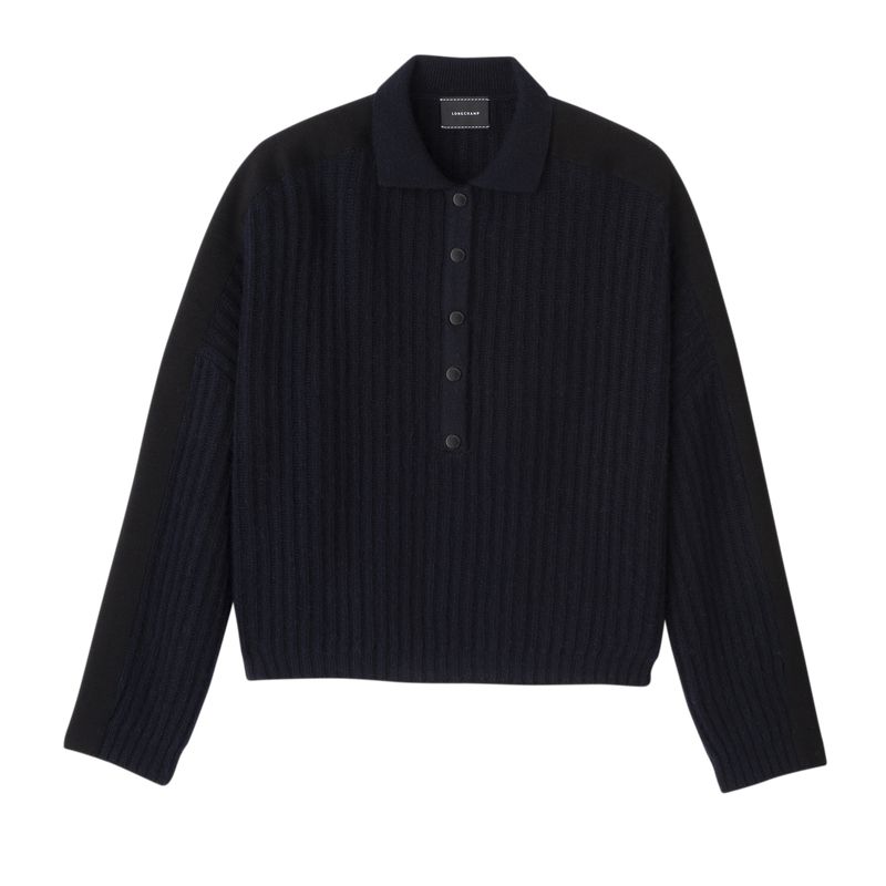 Women Longchamp Polo Collar Jumper Navy | Thailand-961IVWJKE