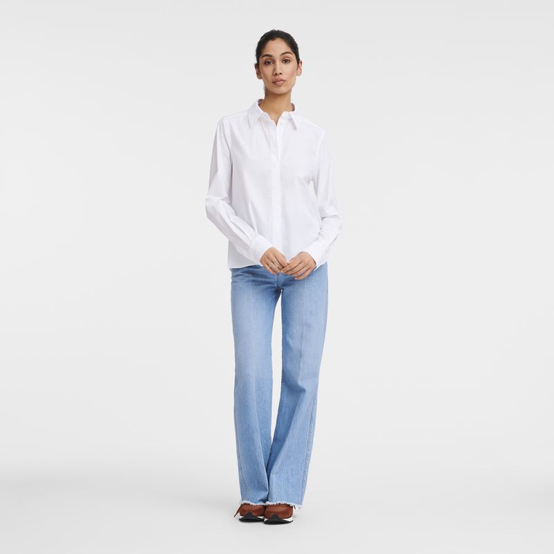 Women Longchamp Popelin Shirts White | Thailand-974OCKLDG